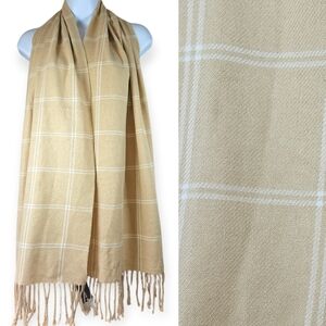 NWT Lands End tan white cream plaid scarf wrap Womens One Size